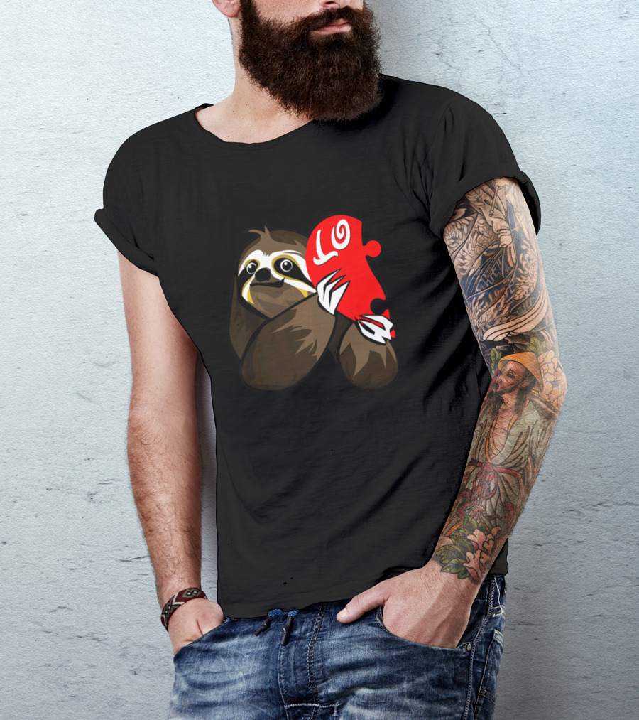 Sloth Love Valentines Day Heart Puzzle Cute Matching Coup T-Shirt