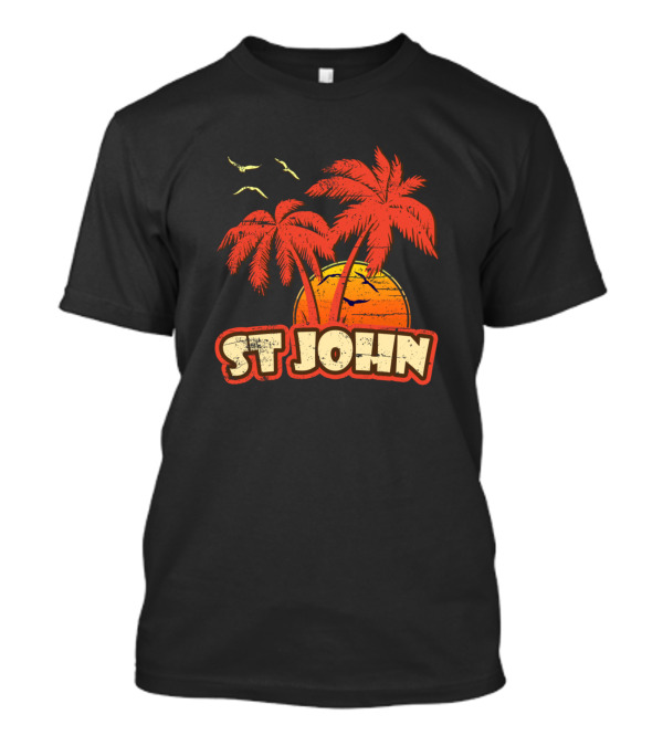 St John Vintage Sunset Tropical Palm Trees And Birds T-Shirt