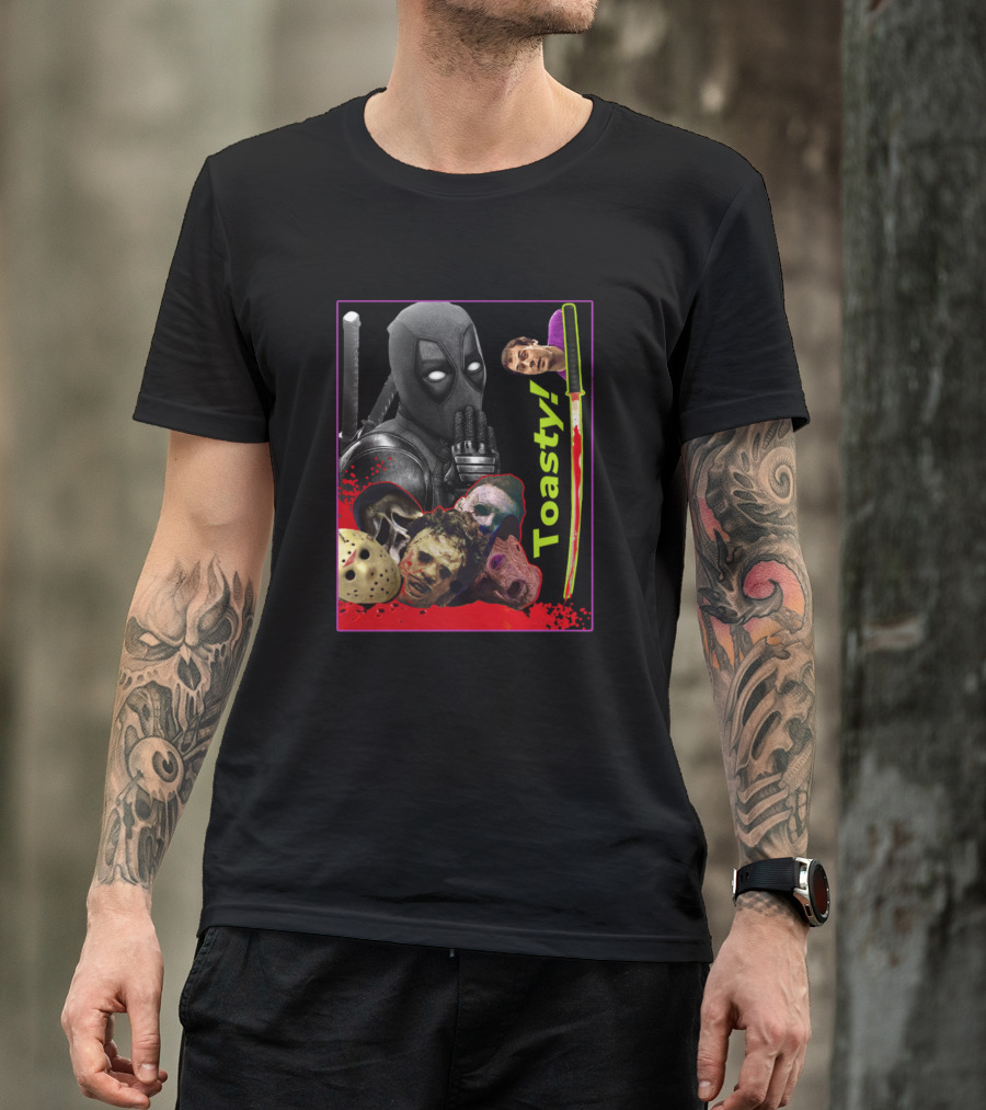 Toasty Deadpool Horror Villains Mashup With Swords And Masks T-Shirt