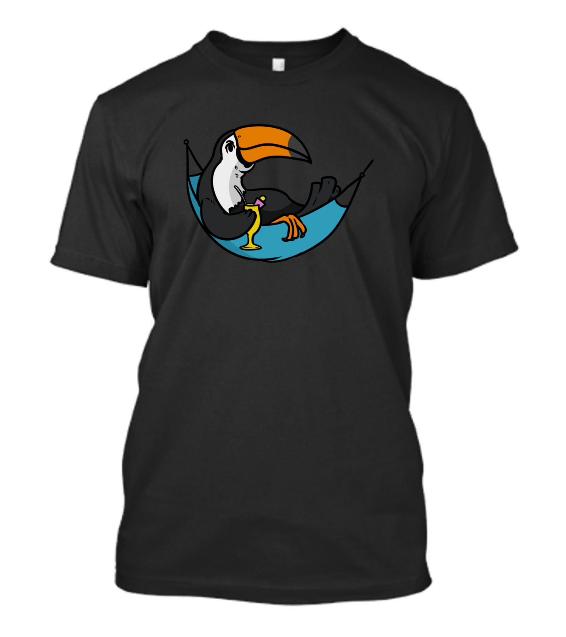Tucan Relaxing With Cocktail In Hammock By Palm Trees And Sea T-Shirt