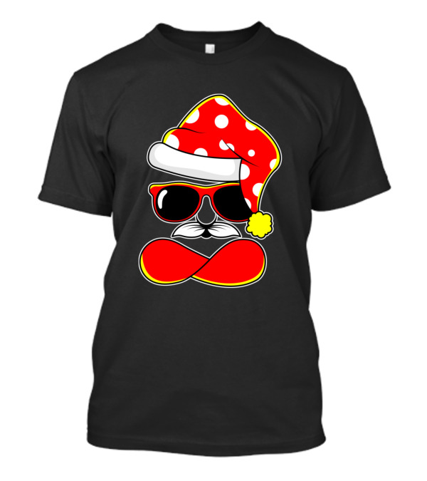 Santa Pug With Red Polka Dot Hat And Sunglasses T-Shirt