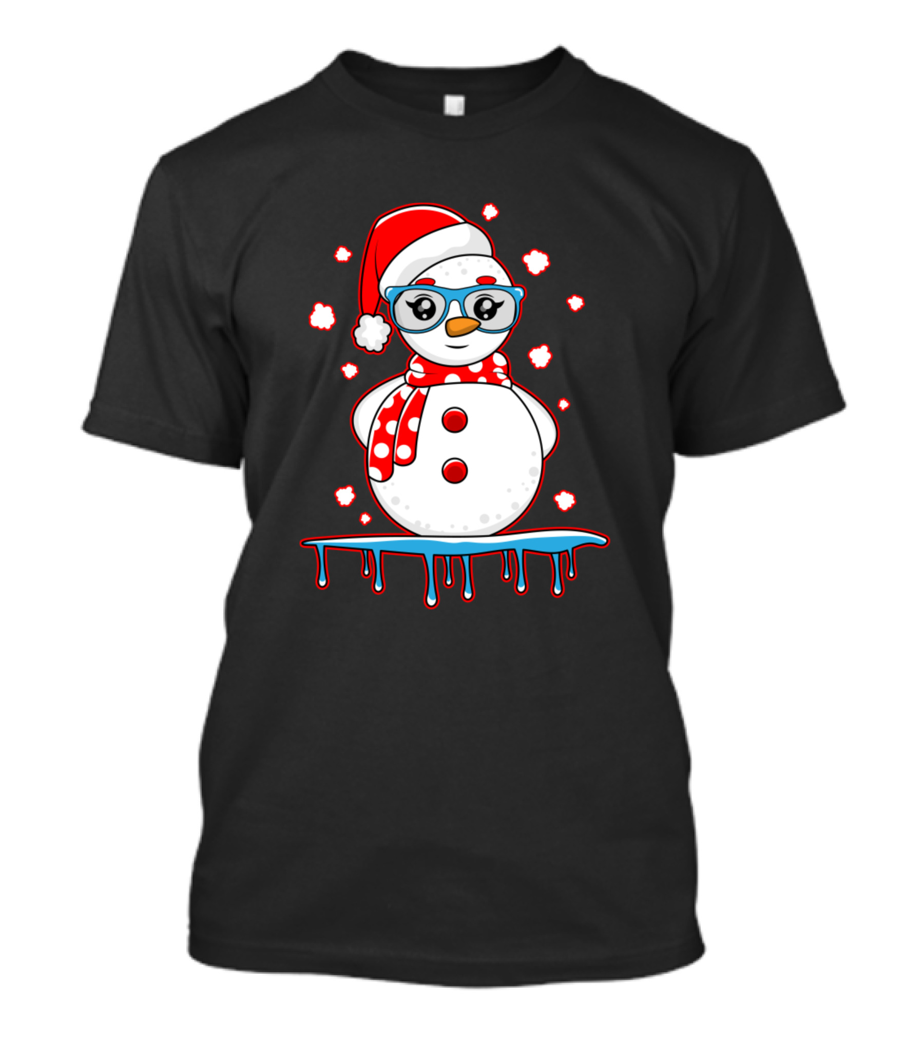 Ugly Christmas Snowman With Santa Hat And Glasses T-Shirt