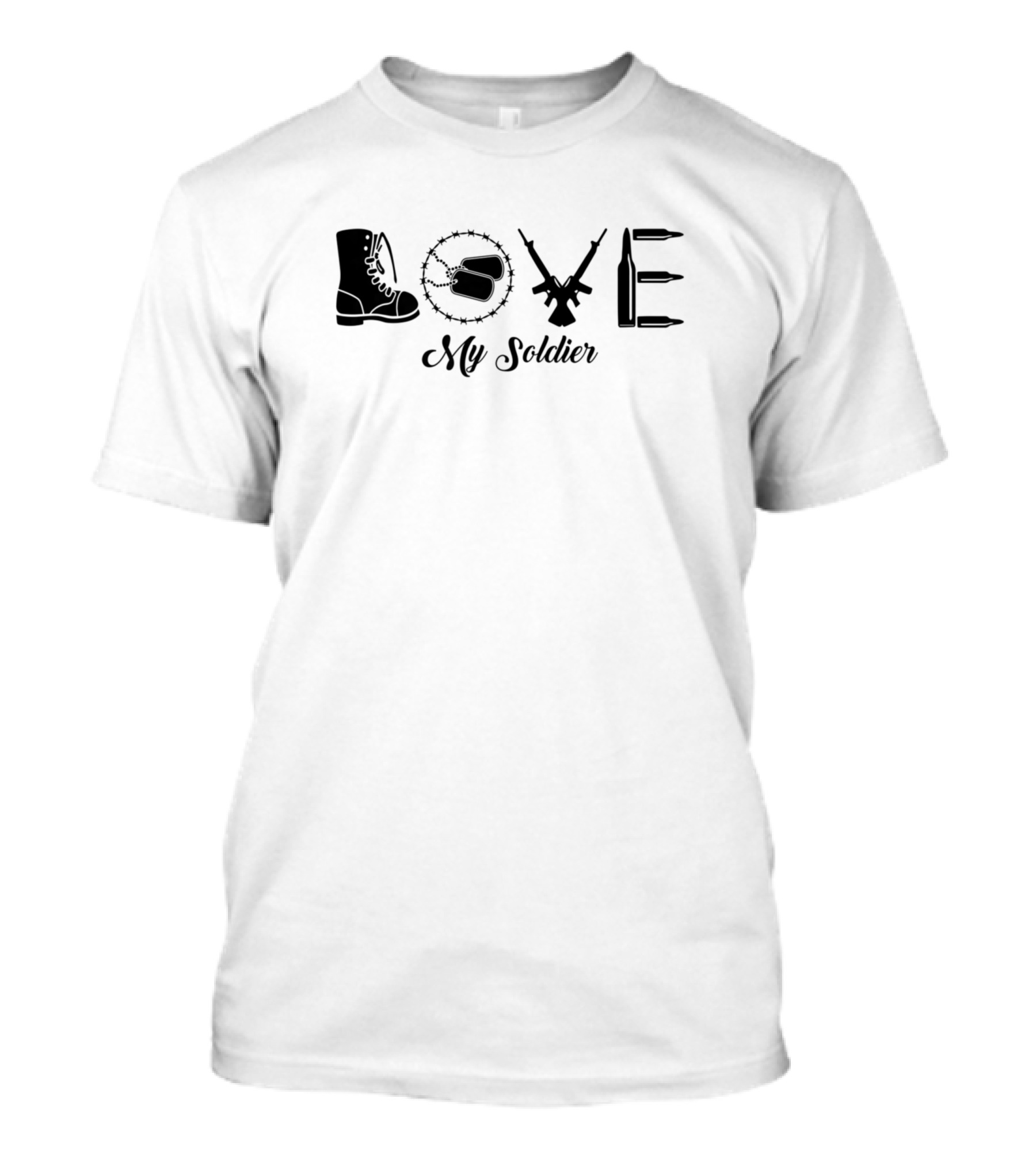 LOVE My Soldier Combat Boot Dog Tag Rifle Bullet T-Shirt