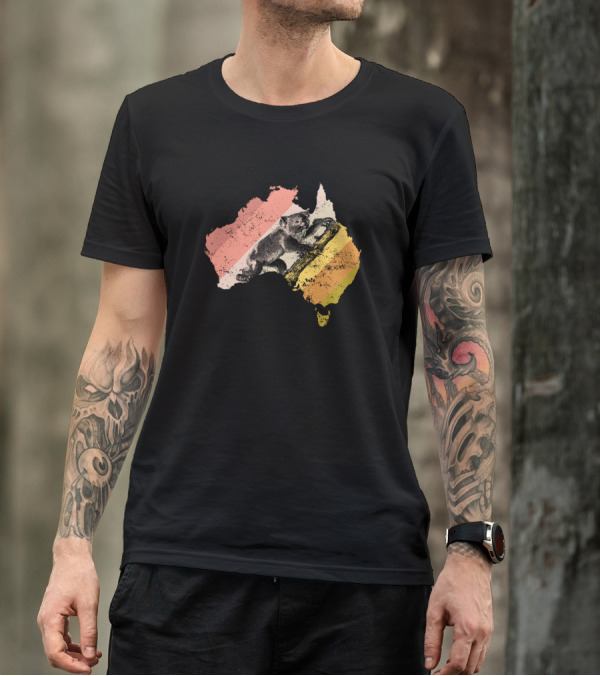 Australia Map Koala Bear Retro Travel Vintage Stripes T-Shirt