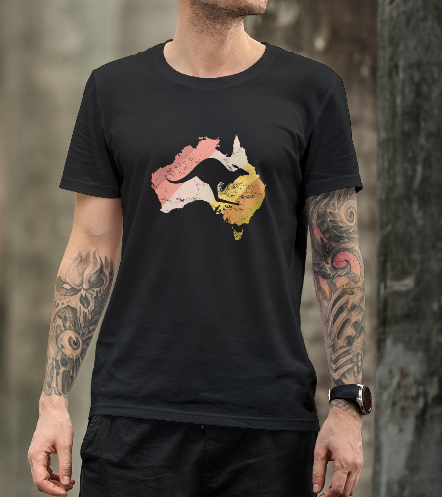 Australia Wallabies Vintage Kangaroo Map Retro Travel T-Shirt