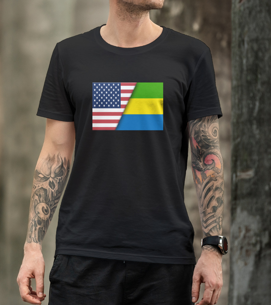 USA Flag Gabon Flag Immigrant Ancestry Homeland Connection T-Shirt