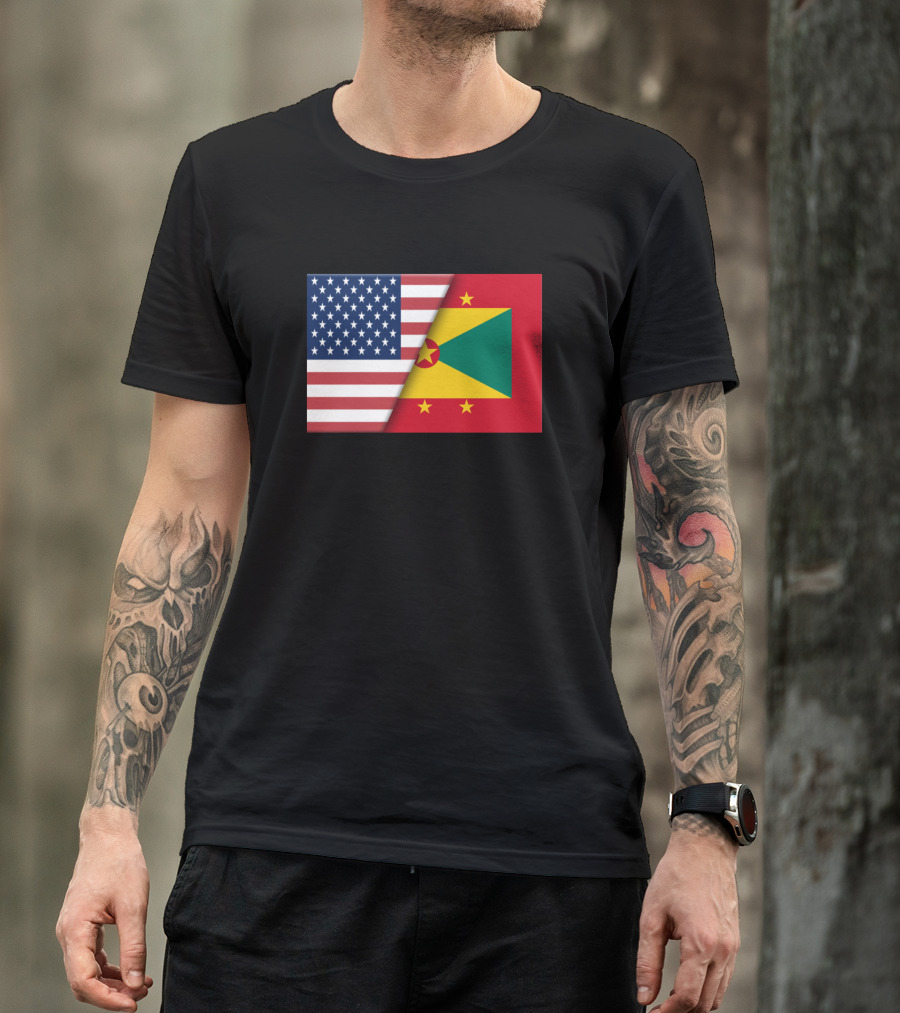 Usa Flag Grenada Flag Immigrant Ancestry Homeland Pride T-Shirt