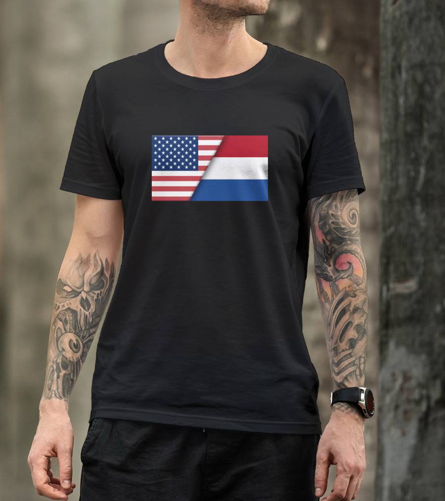 USA Flag Netherlands Dutch Flag Immigrant Ancestry Heritage Connection T-Shirt