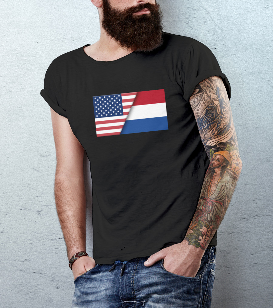 USA Flag Netherlands Dutch Flag Immigrant Ancestry Heritage Connection T-Shirt