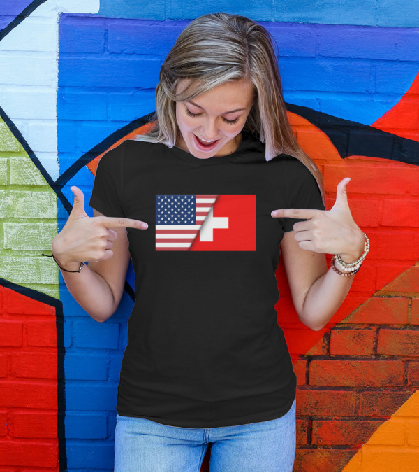 Usa Flag Switzerland Swiss Flag Immigrant Ancestry Heritage Symbol Representation T-Shirt