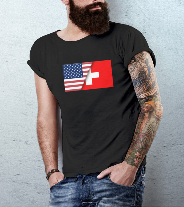 Usa Flag Switzerland Swiss Flag Immigrant Ancestry Heritage Symbol Representation T-Shirt
