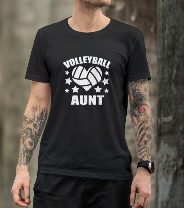 Volleyball Aunt Heart Stars T-Shirt