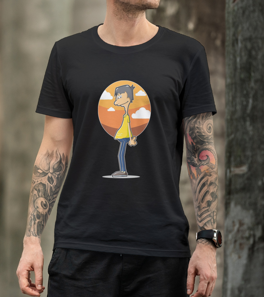 Vacation People Cartoon Character Strolling In Sunset Landscape T-Shirt