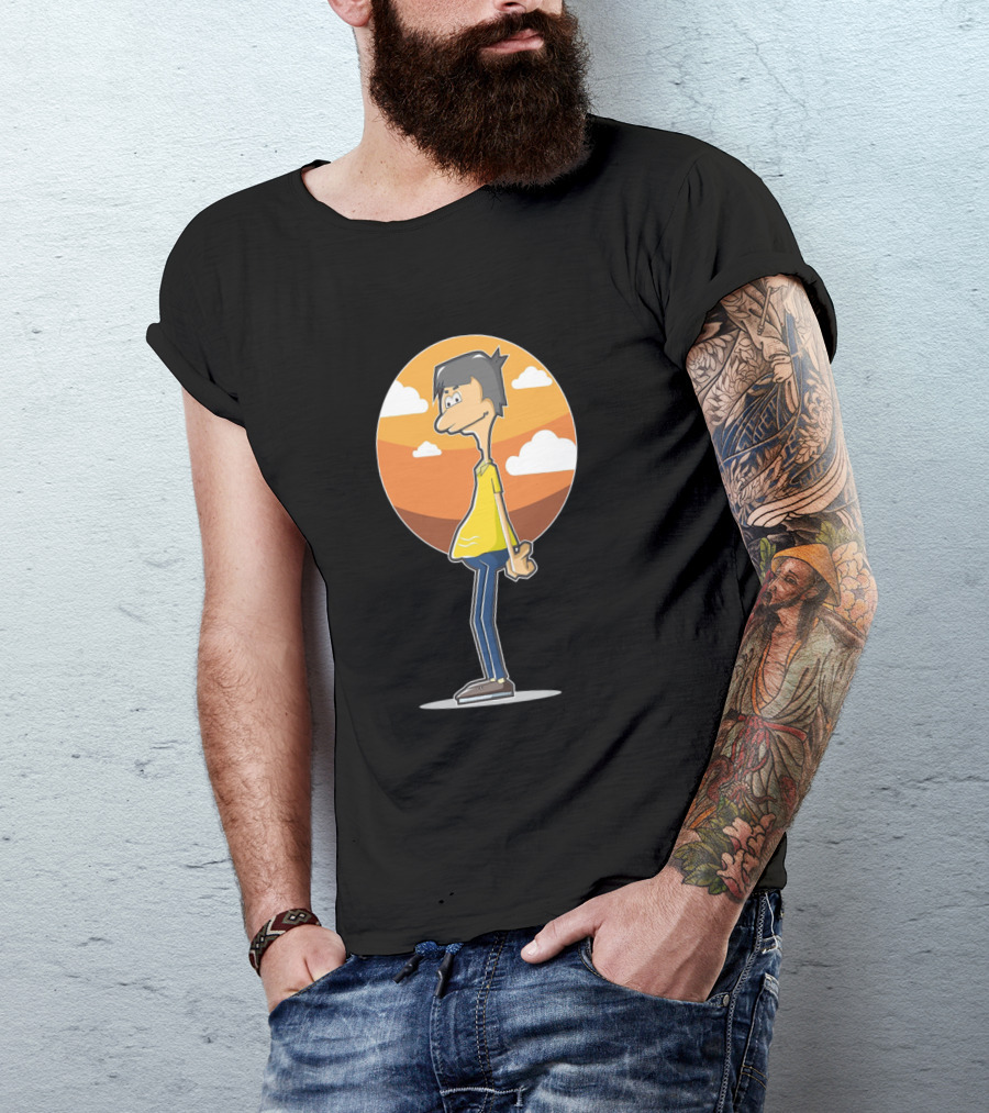 Vacation People Cartoon Character Strolling In Sunset Landscape T-Shirt