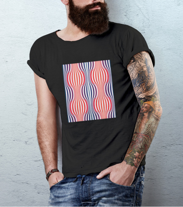 Verner Panton Red Blue Lines Shapes Seamless T-Shirt