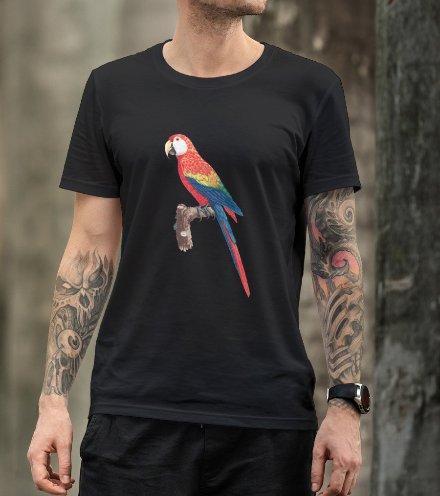 Vintage Scarlet Macaw Parrot Perched On Branch Classic T-Shirt