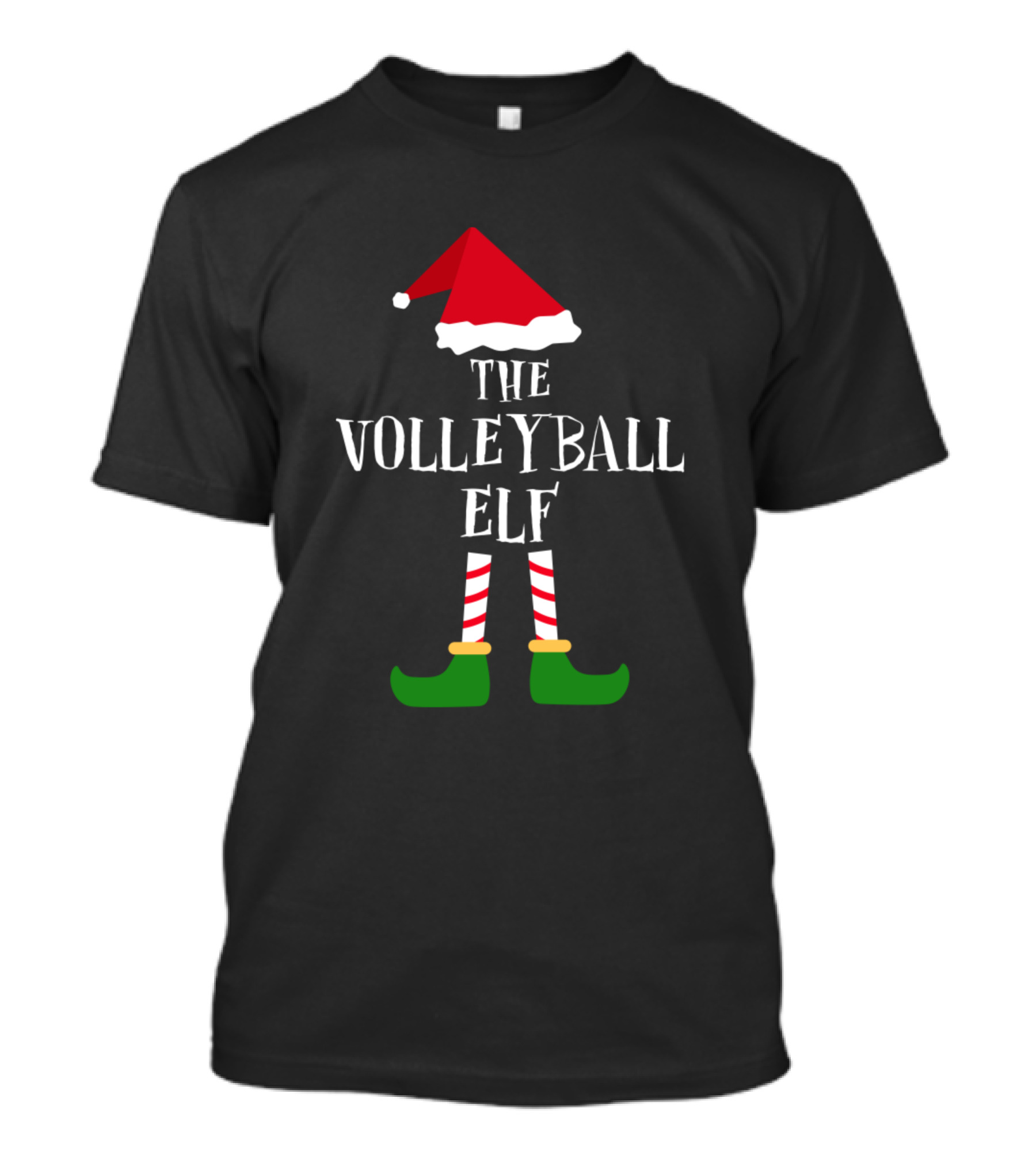 The Volleyball Elf Christmas Santa Hat Striped Socks T-Shirt
