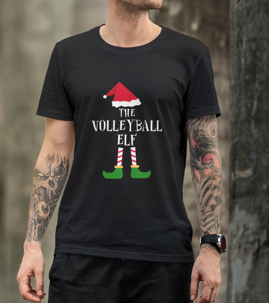 The Volleyball Elf Christmas Santa Hat Striped Socks T-Shirt