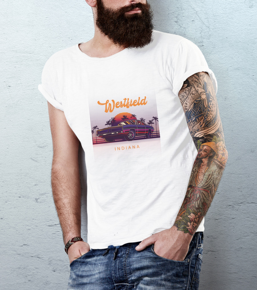 Westfield Indiana Retro Sunset Muscle Car Vintage Palms T-Shirt