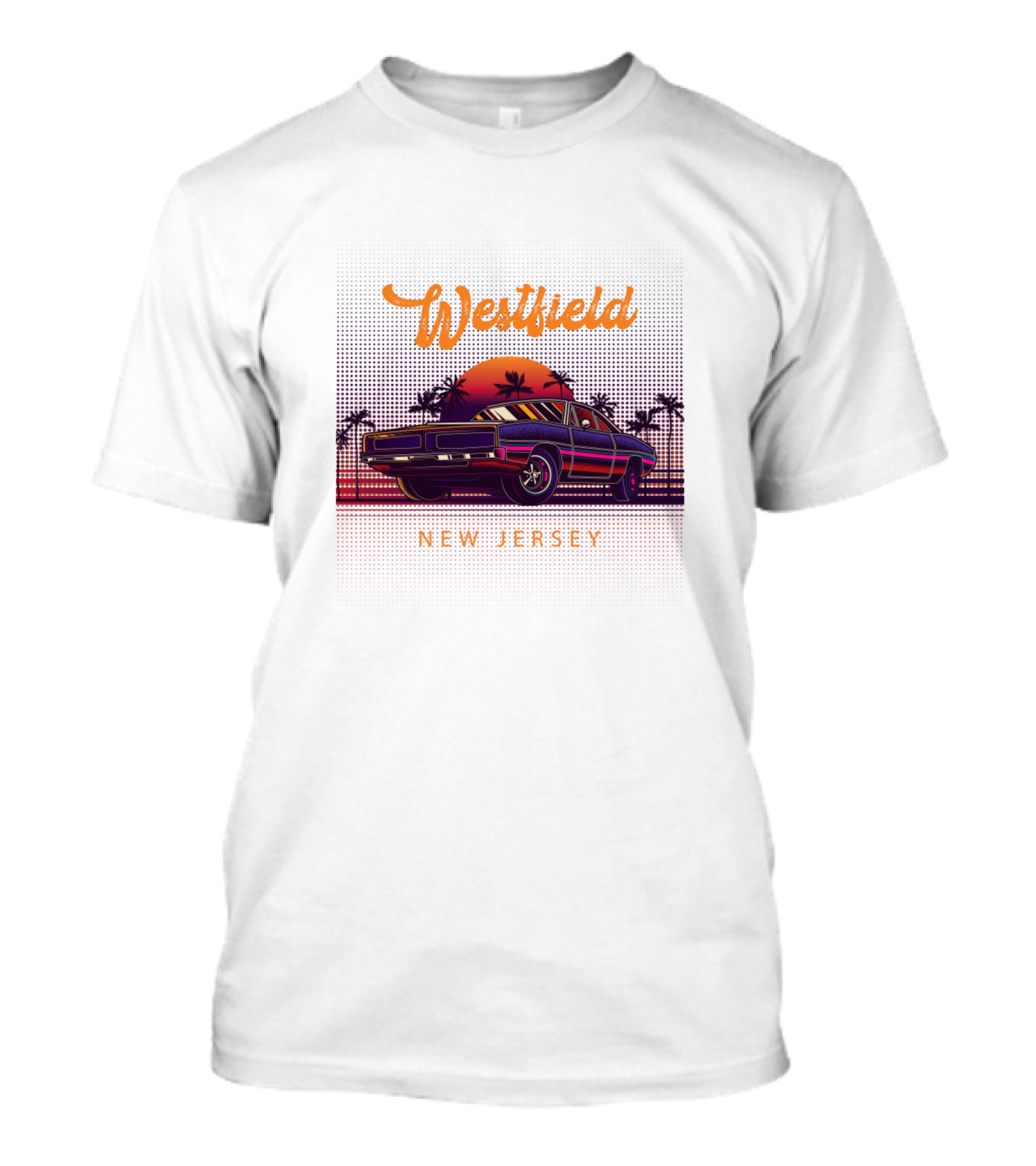Westfield New Jersey Vintage Muscle Car Sunset Scene T-Shirt