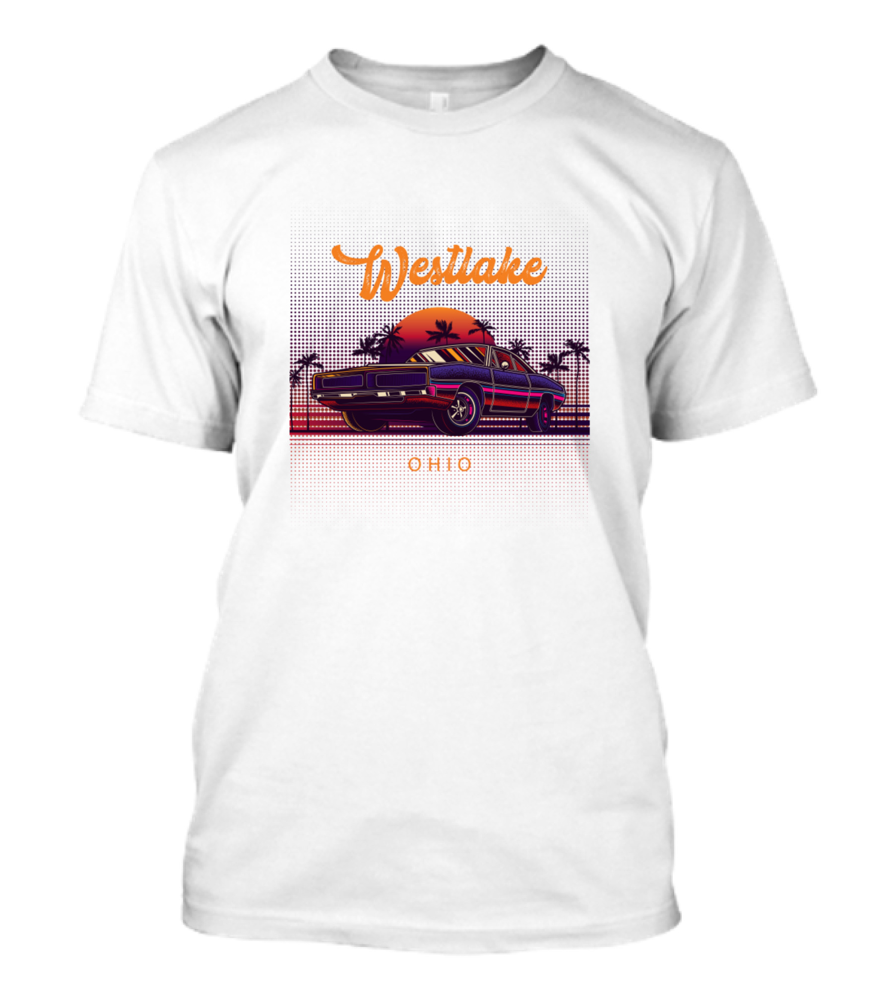 Westlake Ohio Retro Sunset Muscle Car With Palm Trees T-Shirt