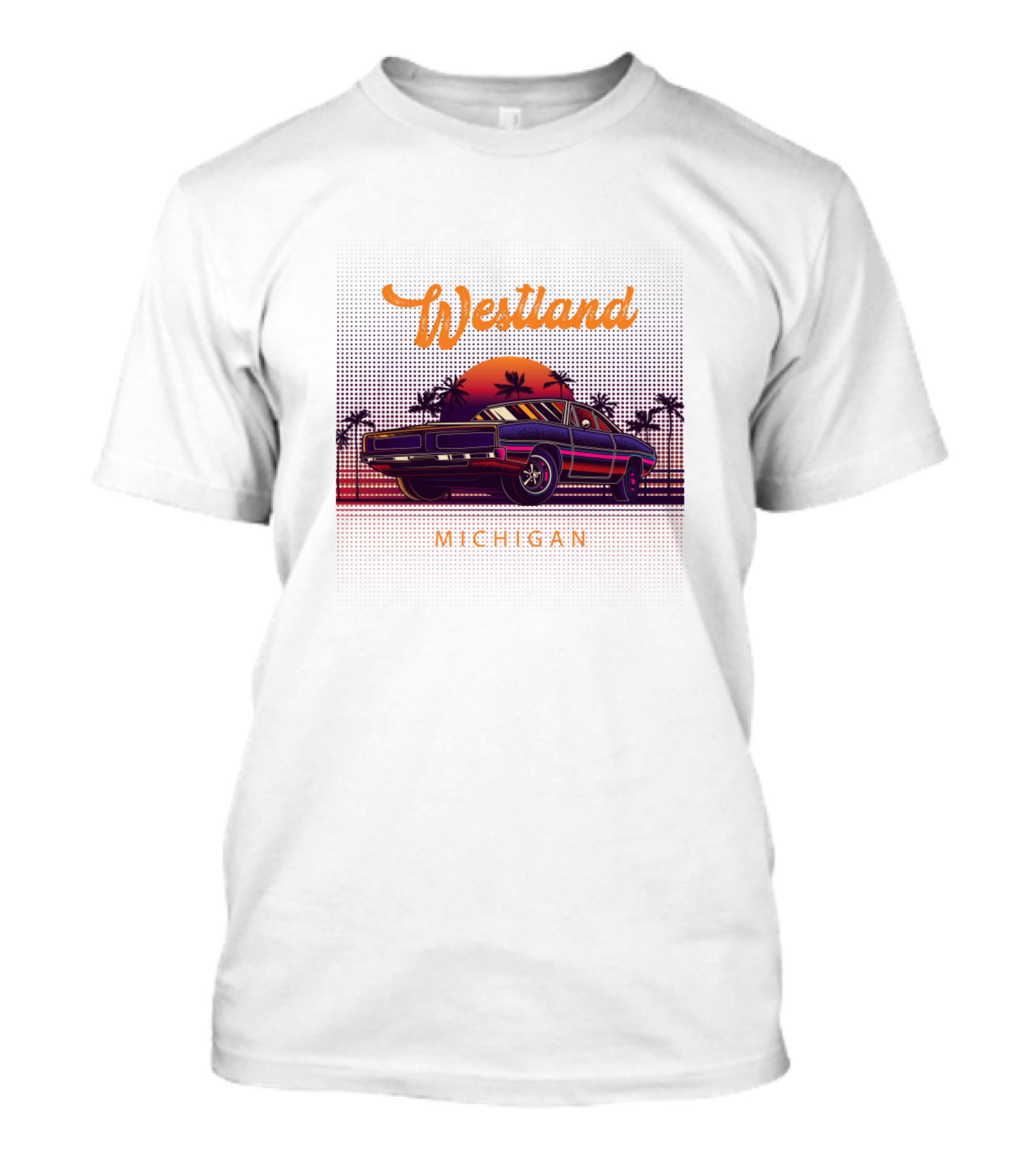 Westland Michigan Sunset Vintage Muscle Car With Palm Trees T-Shirt