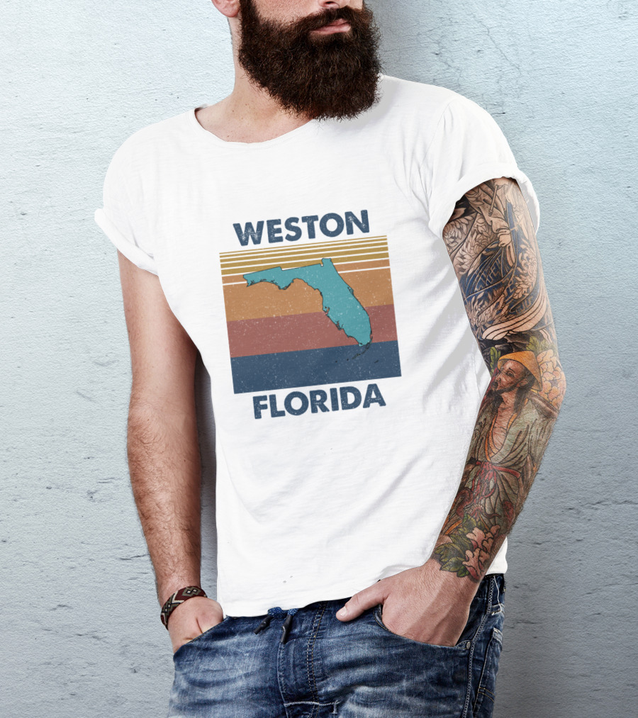 Weston Florida Vintage Map With Retro Stripes T-Shirt