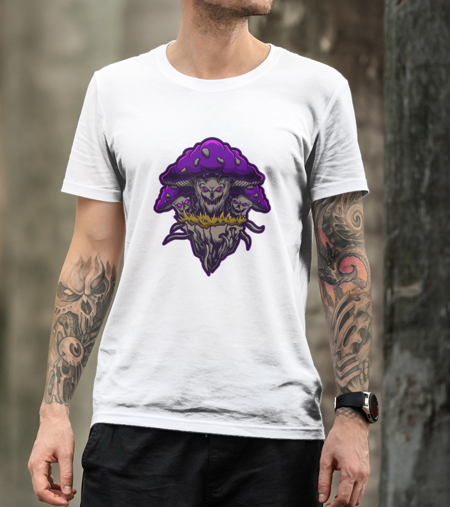 Wicked Purple Mushrooms Skull T-Shirt