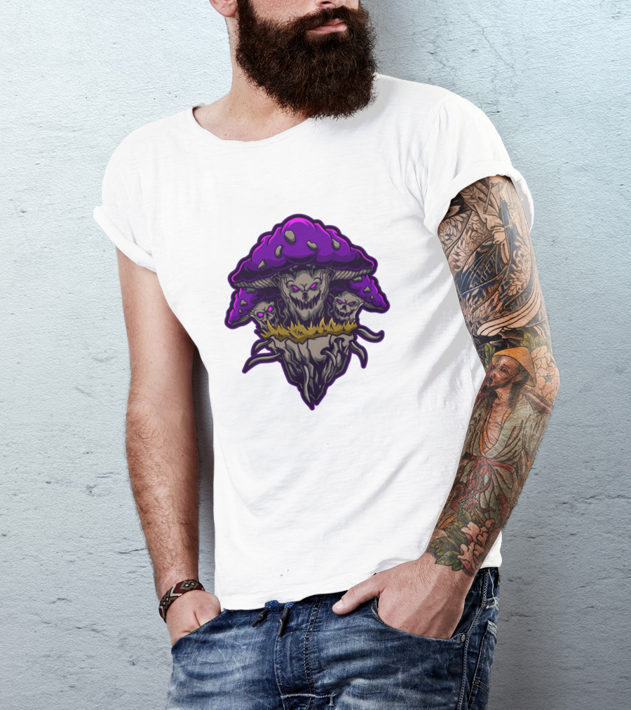 Wicked Purple Mushrooms Skull T-Shirt