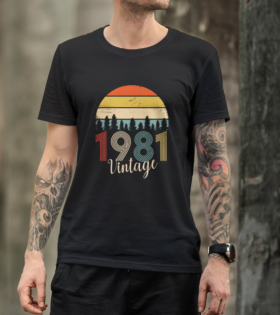 Vintage 1981 Retro Sunset Forest Scene T-Shirt