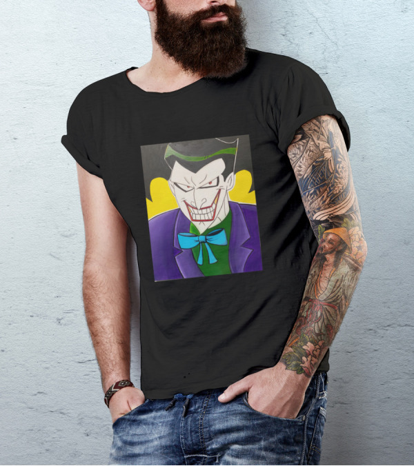 The Animated Joker With Fiendish Grin In Classic Purple And Green T-Shirt