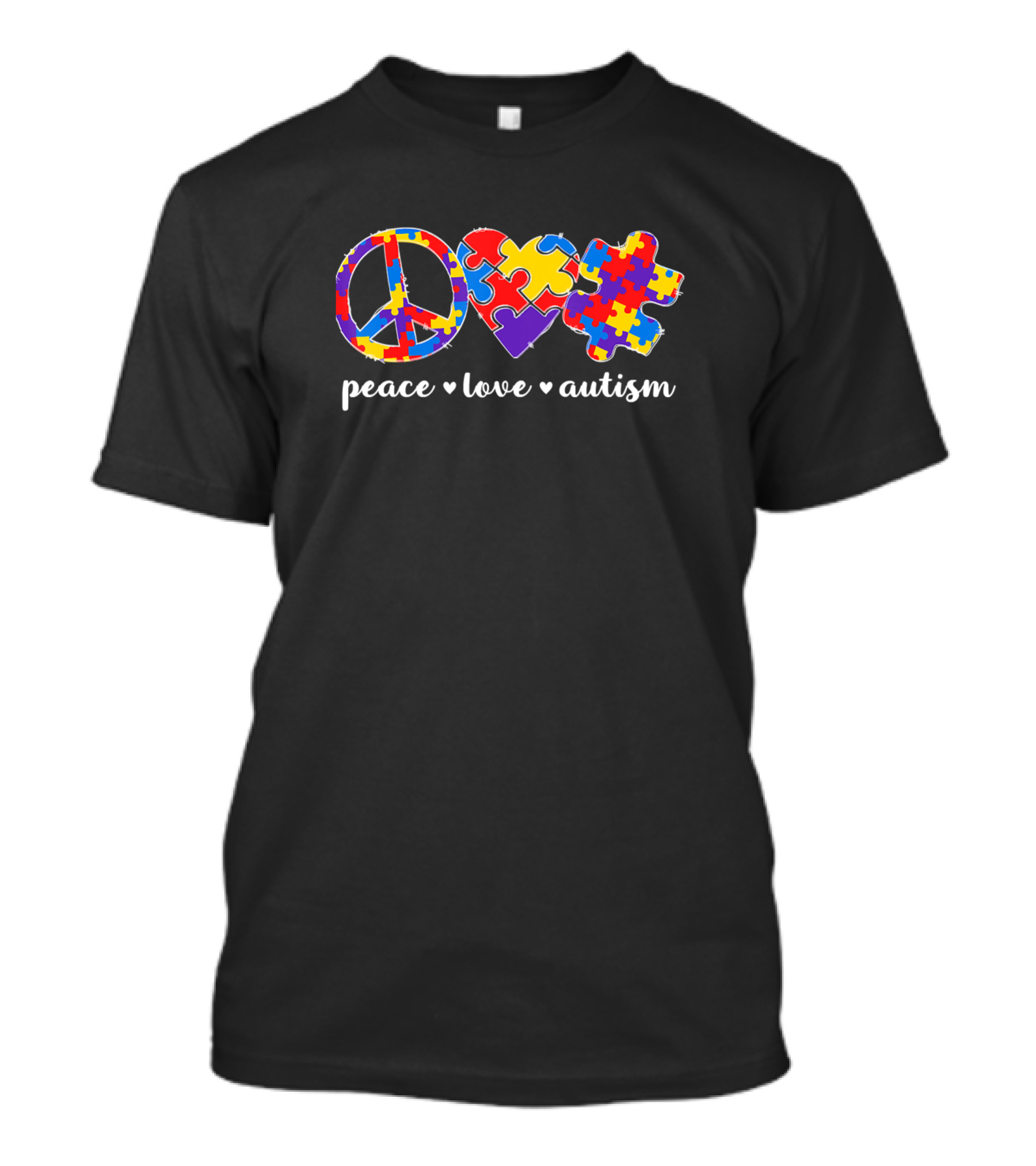 Peace Love Autism Heart Puzzle Autism Aware T-Shirt