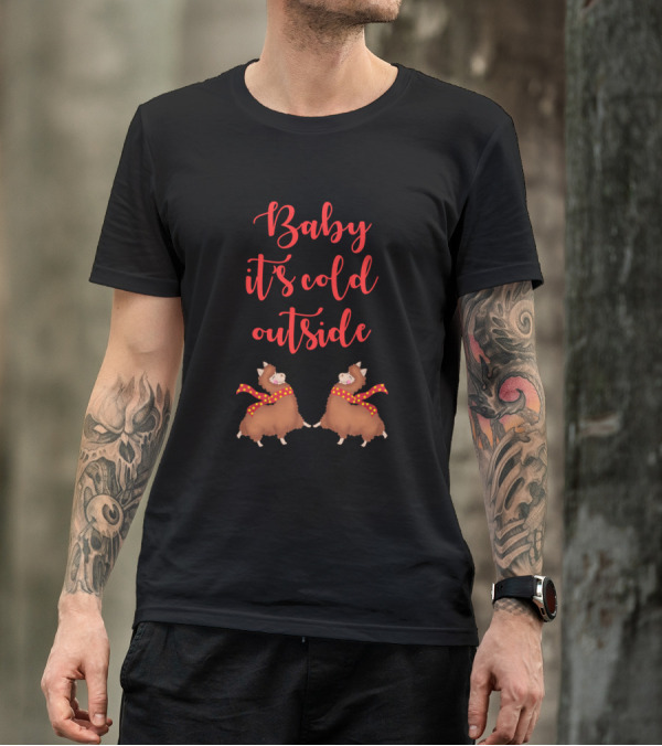 Baby It's Cold Outside Llamas Winter Red Scarf T-Shirt