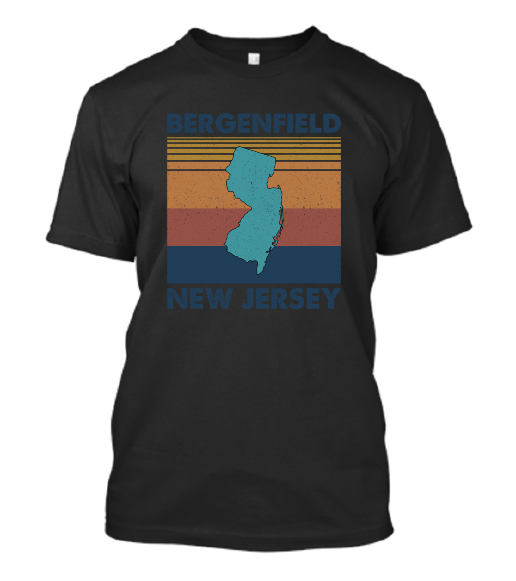 Bergenfield New Jersey Vintage State Outline Retro Stripes T-Shirt