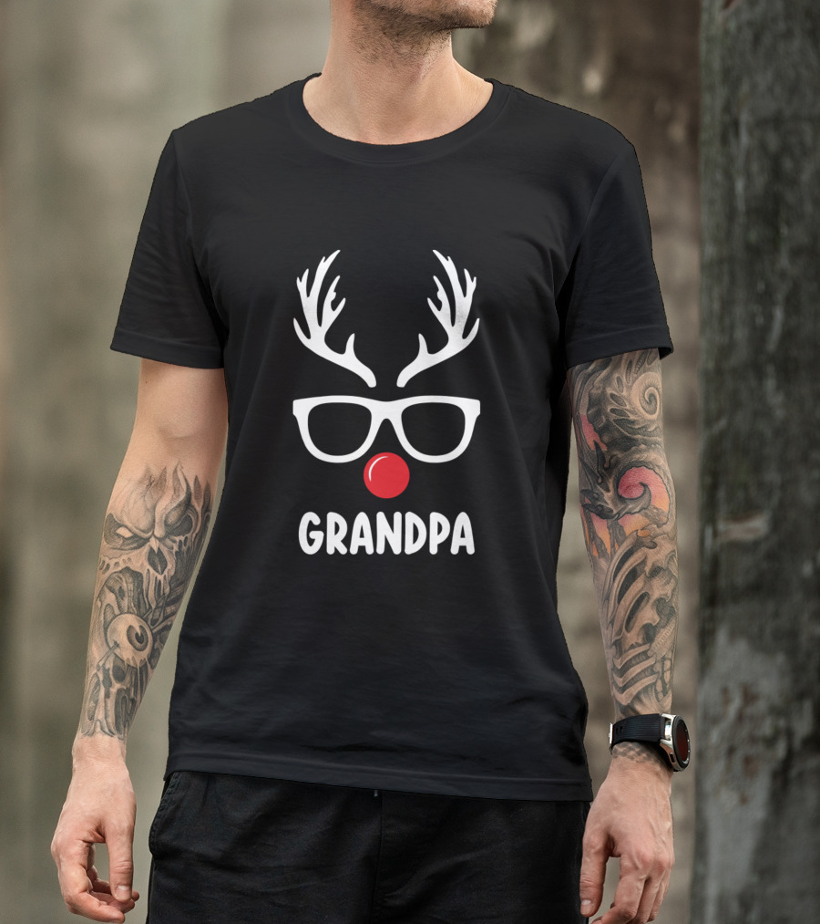 Grandpa Reindeer Glasses Christmas T-Shirt