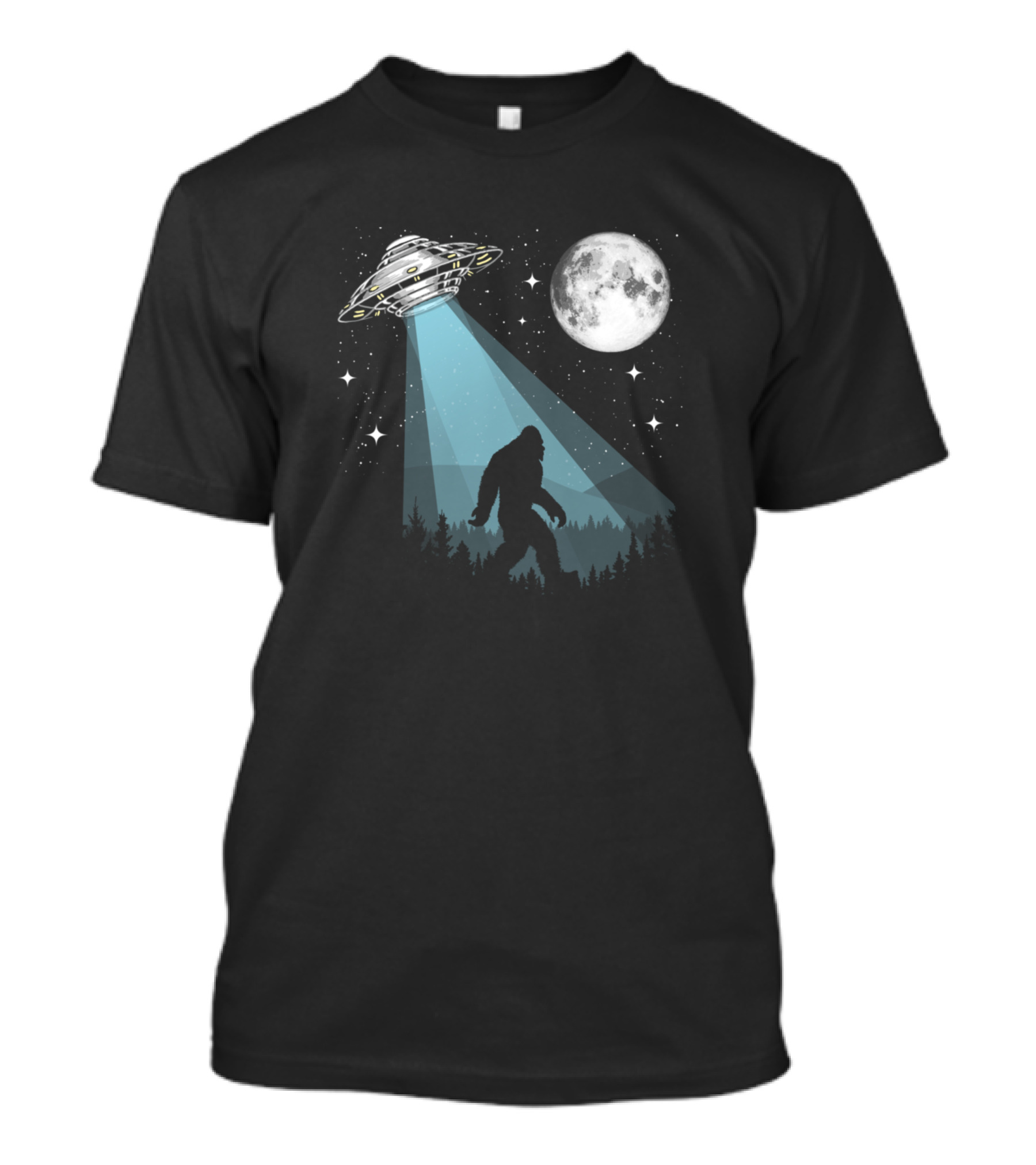 Bigfoot UFO Conspiracy Under Moon And Stars Night Scene T-Shirt