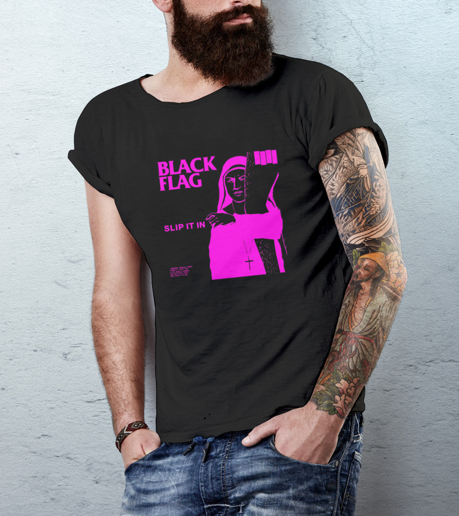 Black Flag Slip It In Pink Nun Cross T-Shirt