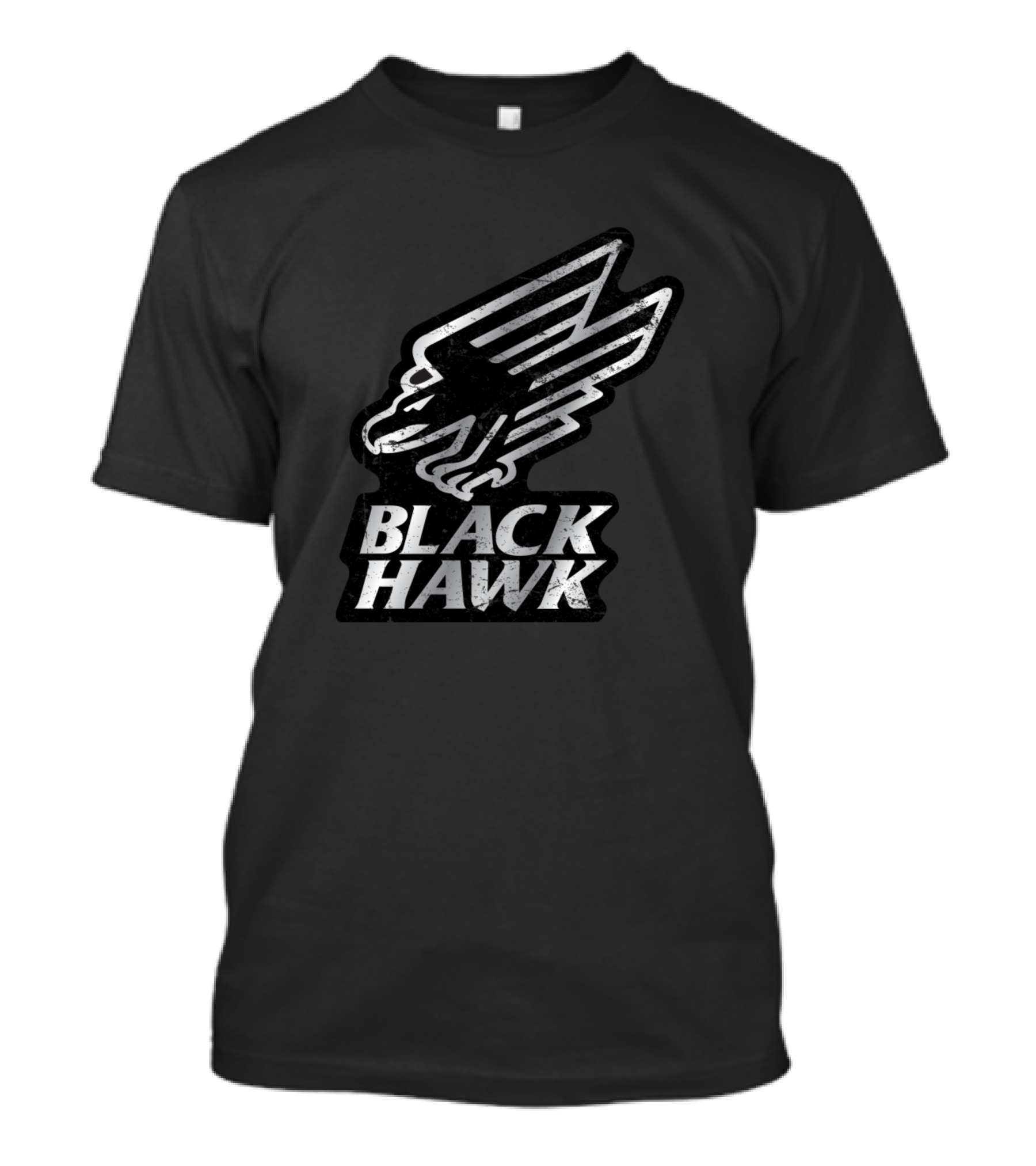 Black Hawk Stylized Logo With Winged Hawk Emblem T-Shirt