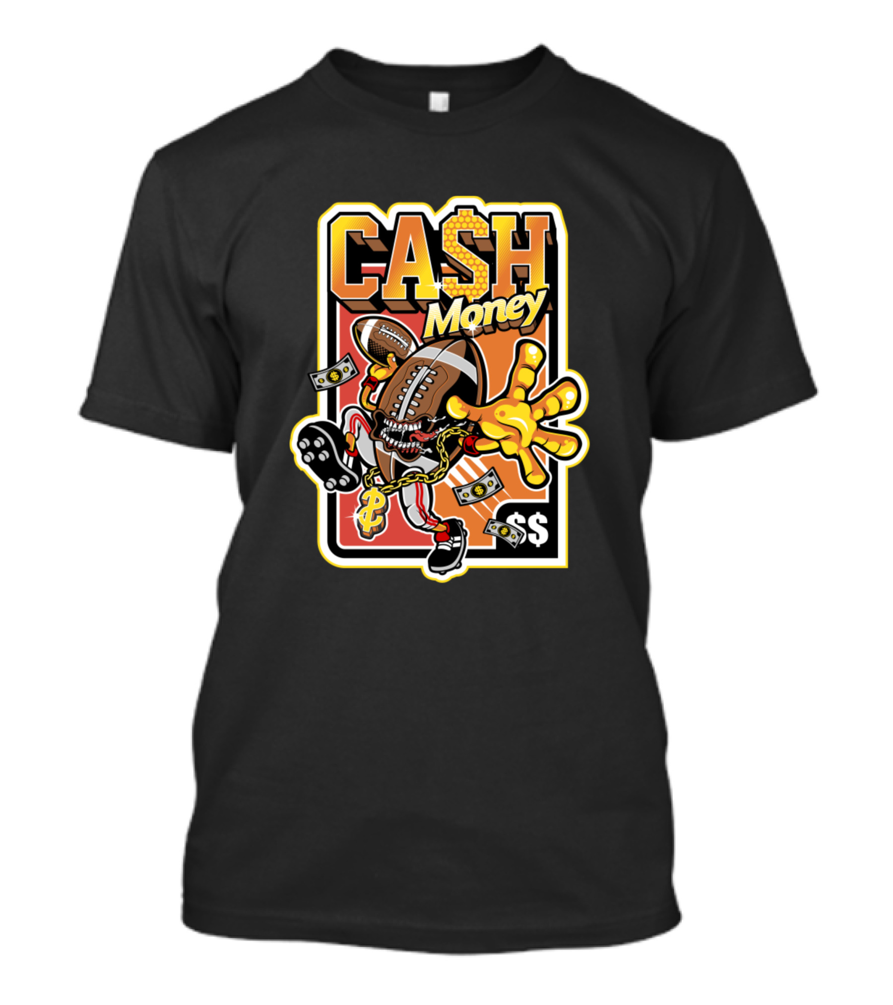 CASH Money Football Mascot With Dollar Bills And Symbols T-Shirt