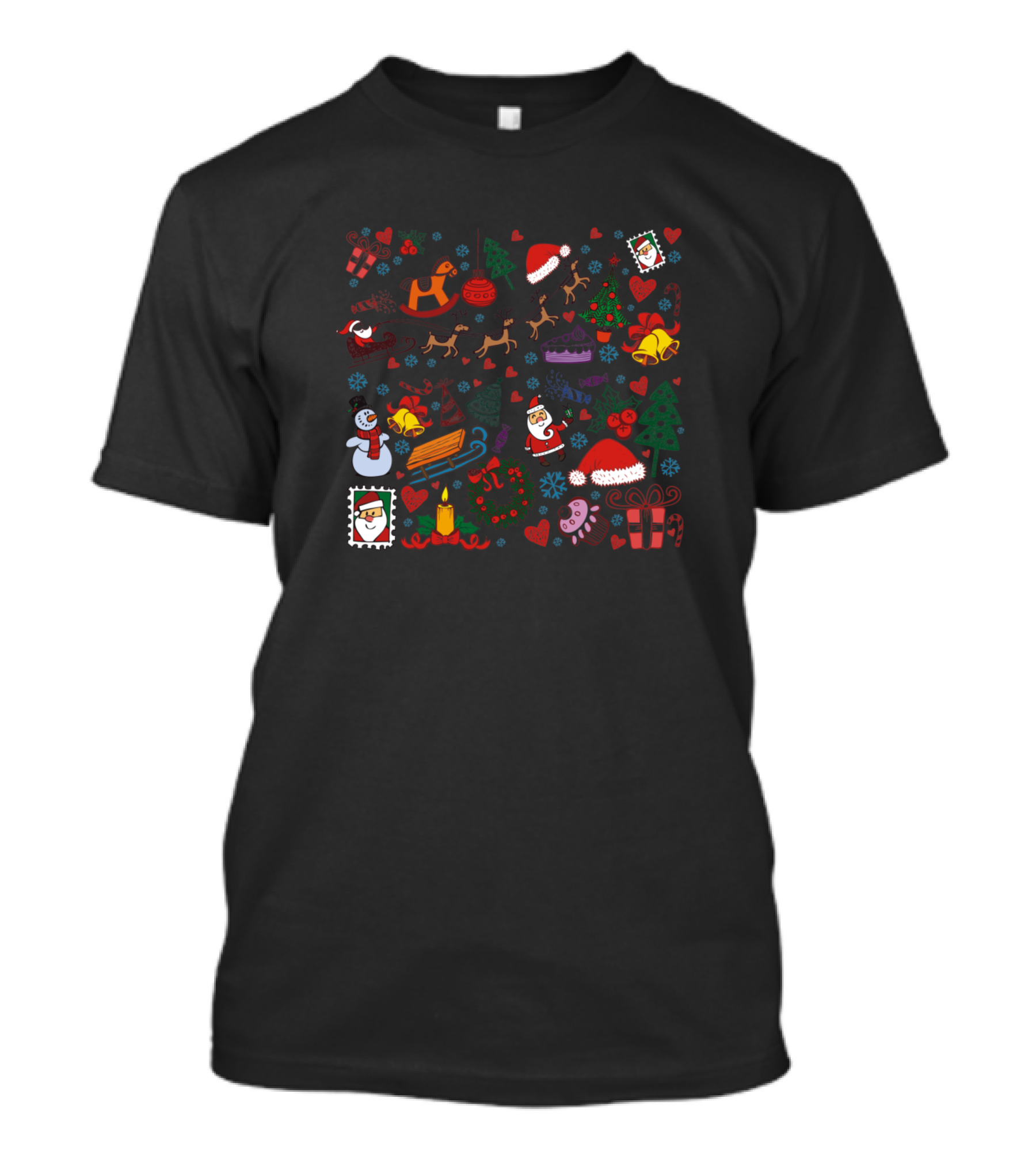 Christmas Day Icons Santa Snowman Reindeer Gifts And Trees T-Shirt