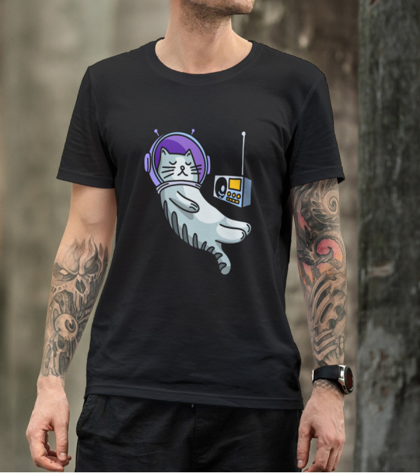 Space Cat Sleeping With Helmet And Radio T-Shirt