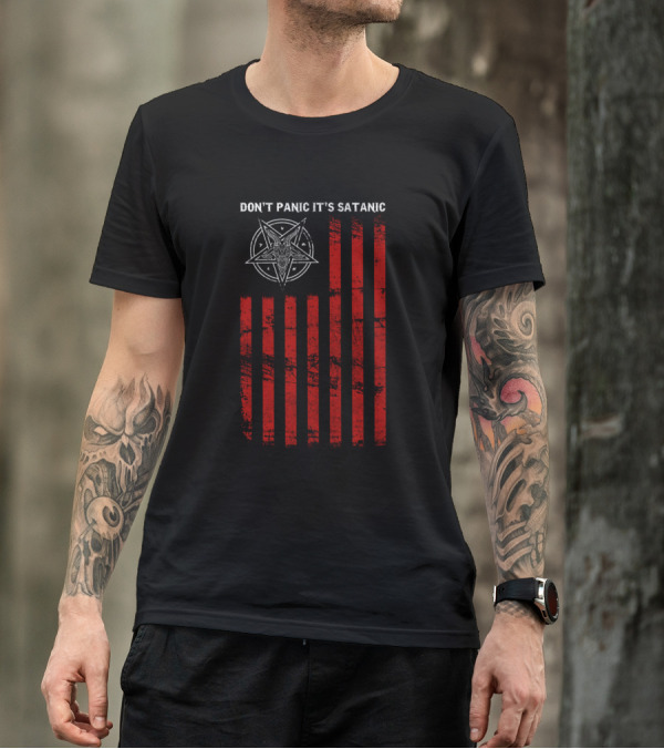 Don't Panic It's Satanic Pentagram Stripe T-Shirt