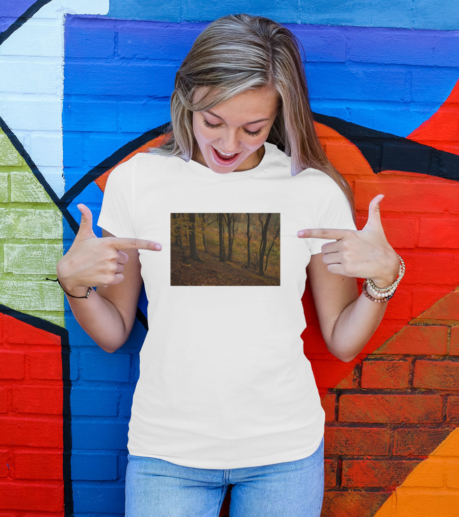 Dramatic Autumn Forest Path In Misty Woods T-Shirt