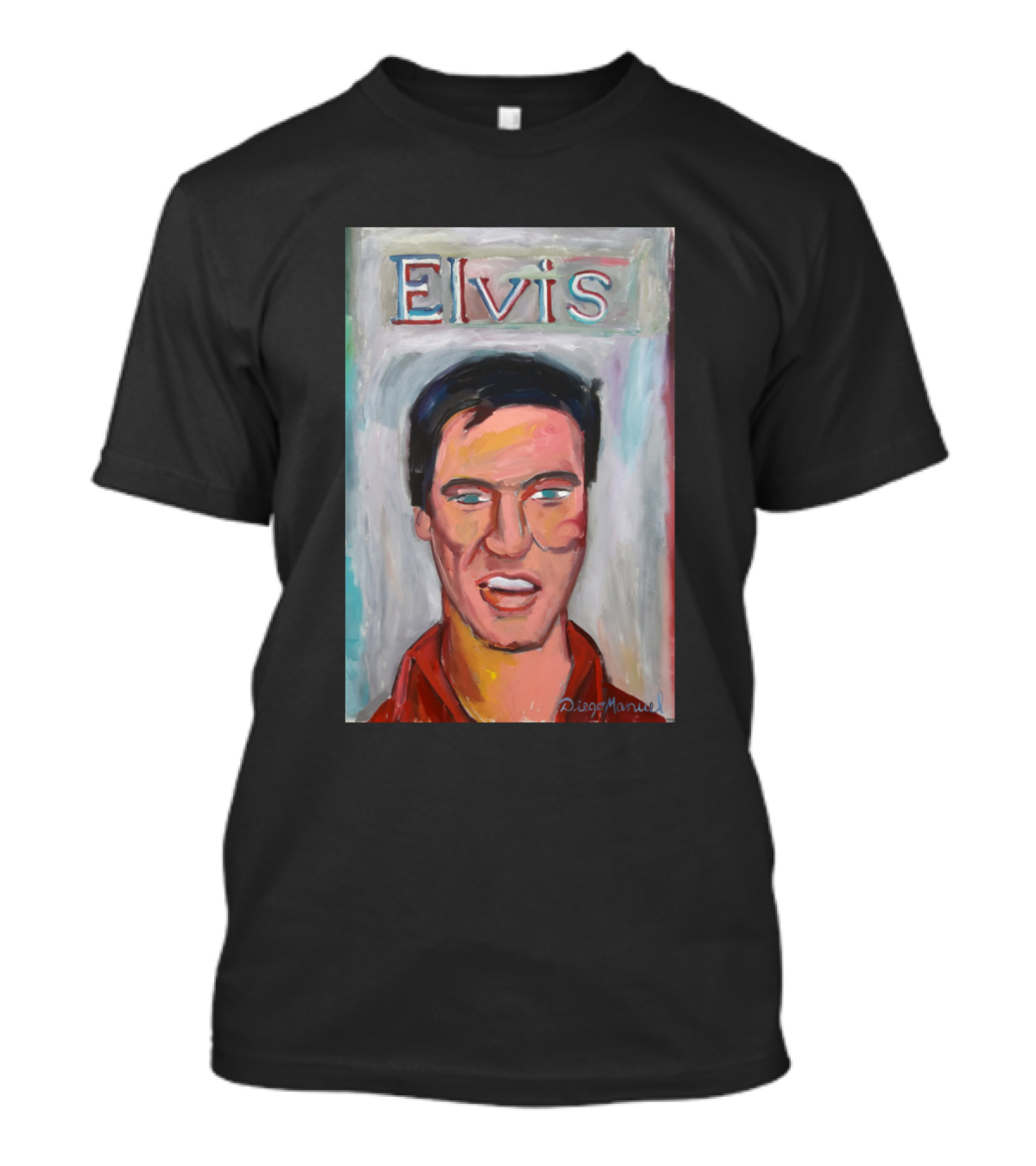 Elvis Colorful Portrait By Diego Manuel T-Shirt