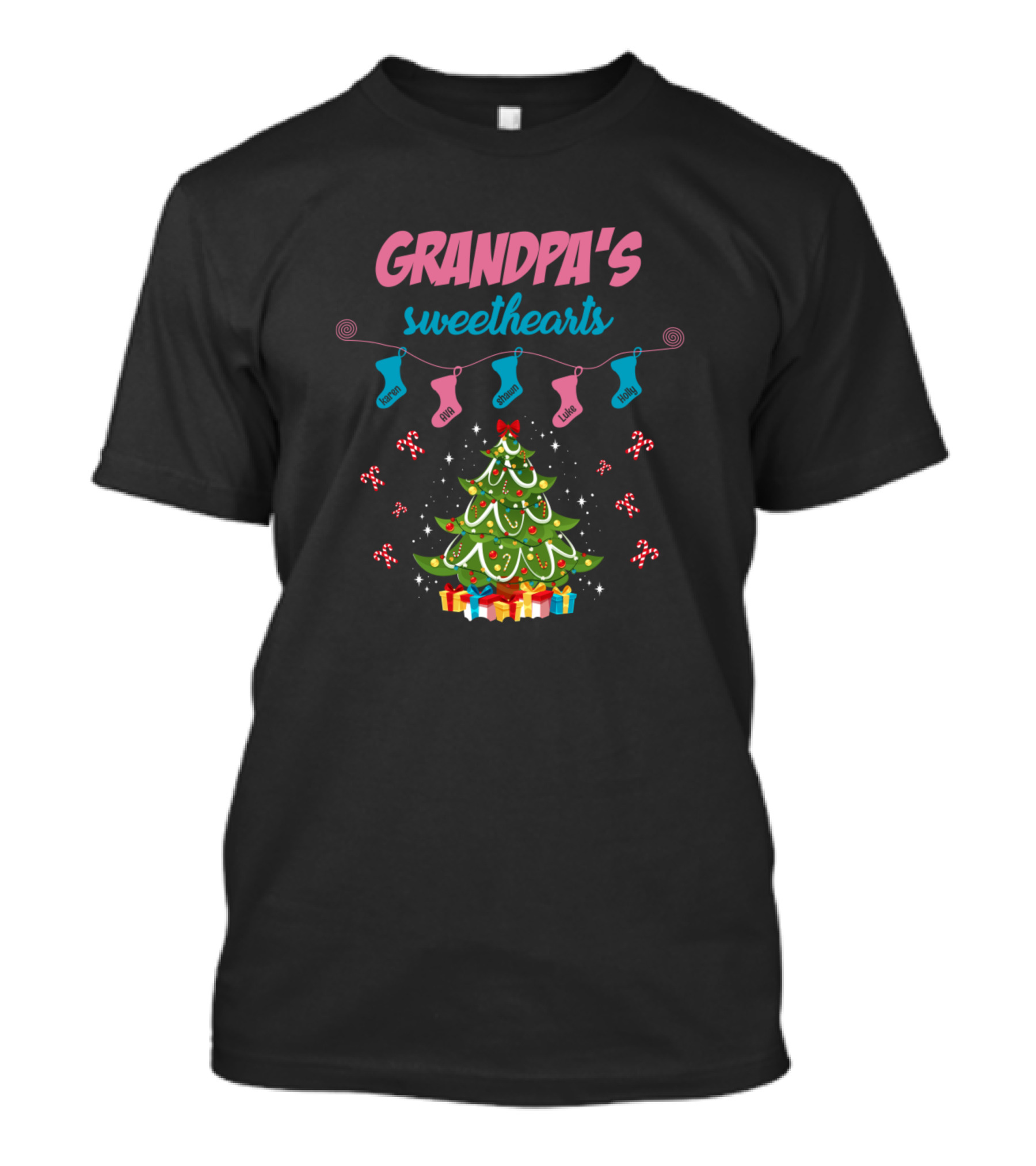 Grandpa's Sweethearts Christmas Tree And Stockings With Candy Canes T-Shirt