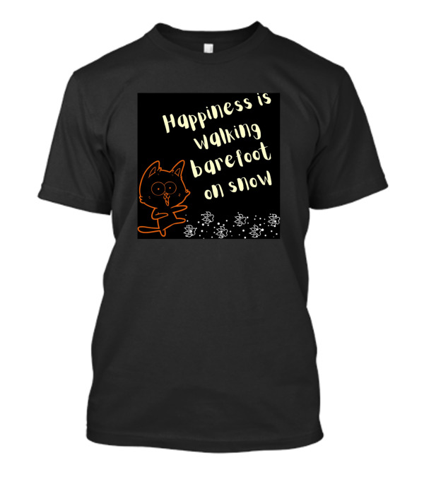 Happiness Is Walking Barefoot On Snow With Cute Cat And Paw Prints T-Shirt