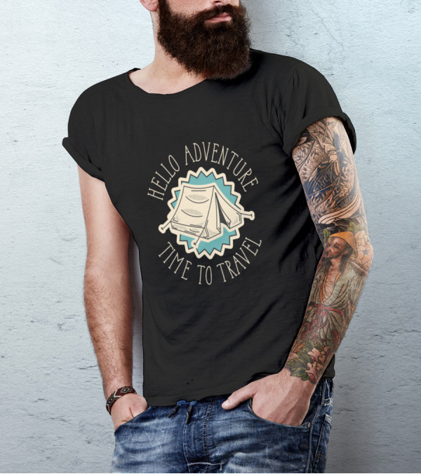 Hello Adventure Time To Travel Tent Camping T-Shirt