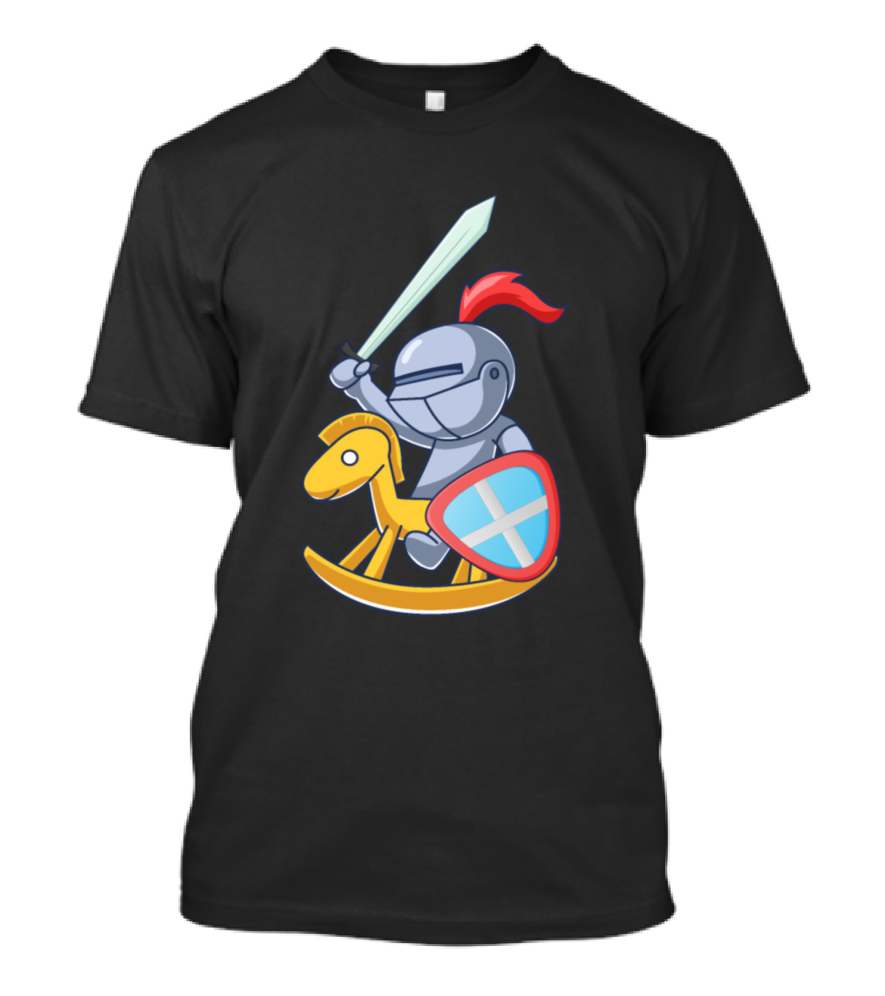 Knight Riding Wooden Horse With Sword And Shield T-Shirt