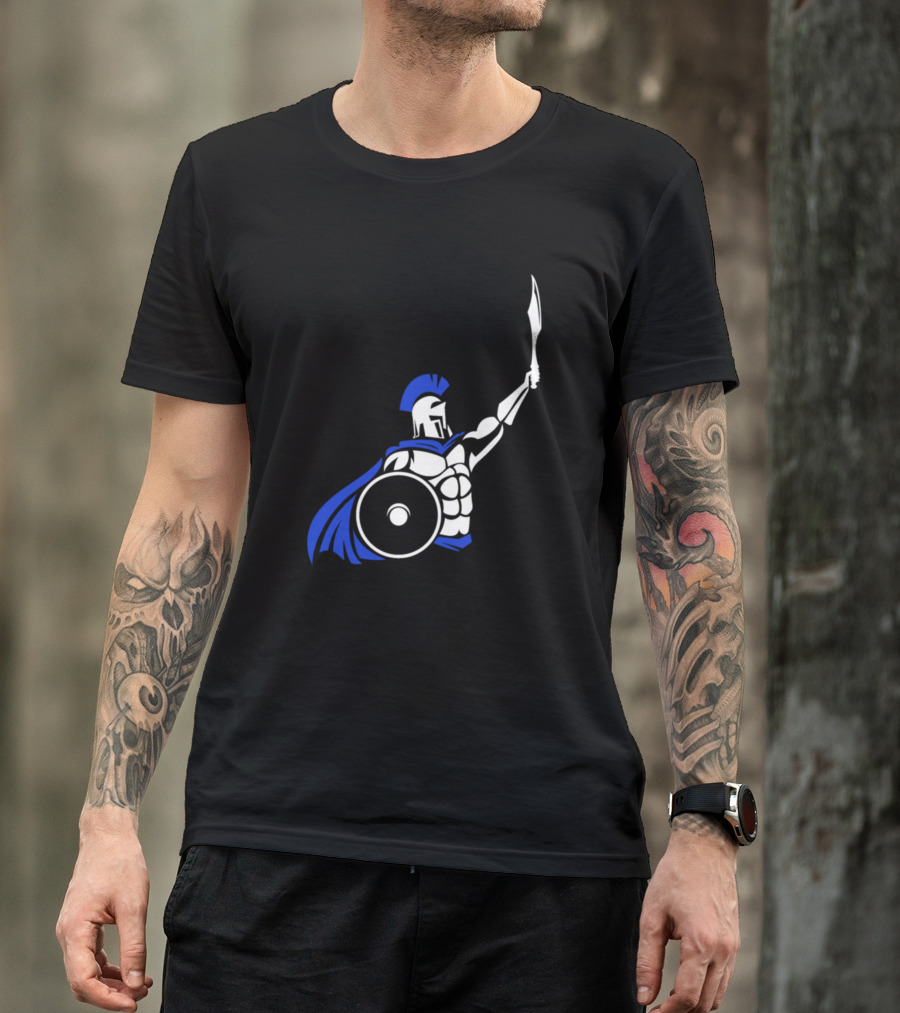 Knight With Blue Cape And Sword Raising Shield T-Shirt