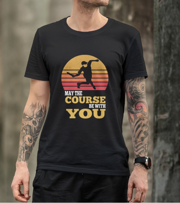 May The Course Be With You Retro Ultimate Frisbee Sunset T-Shirt
